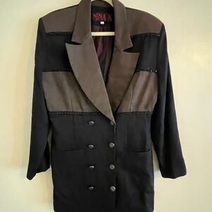Nina Two-Tone Black and Brown Double-Breasted Blazer